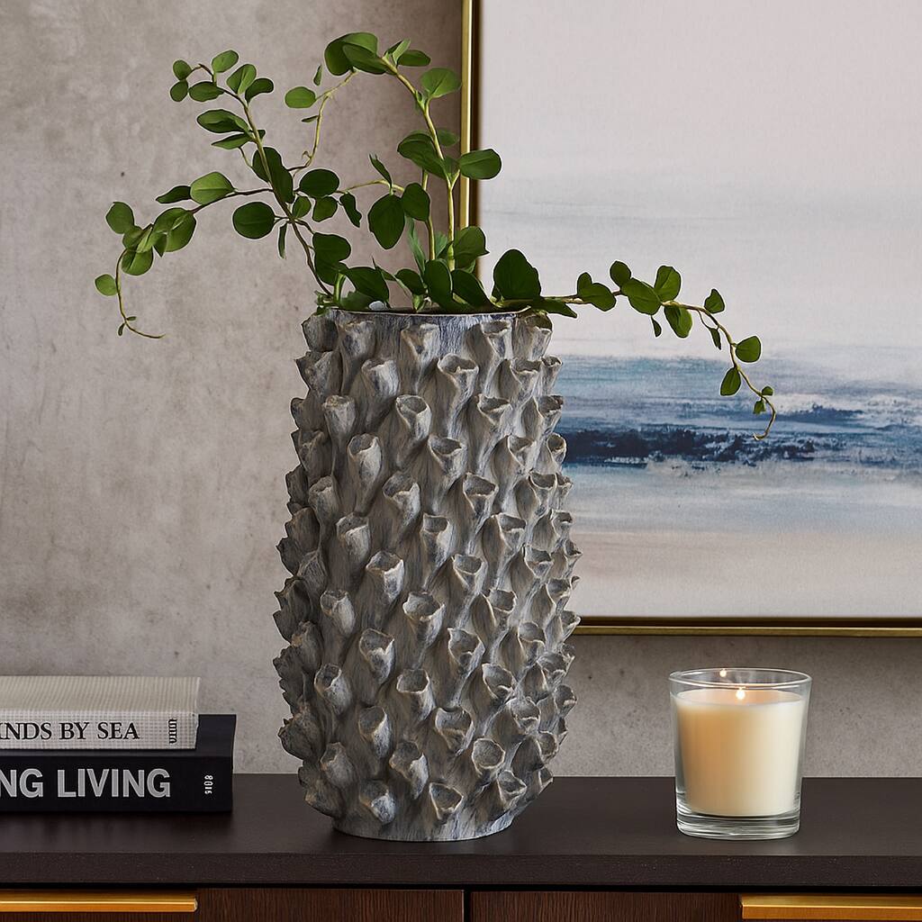 Kabo Decorative Vase, Textured Body, 20 Inch Classic Gray Ceramic