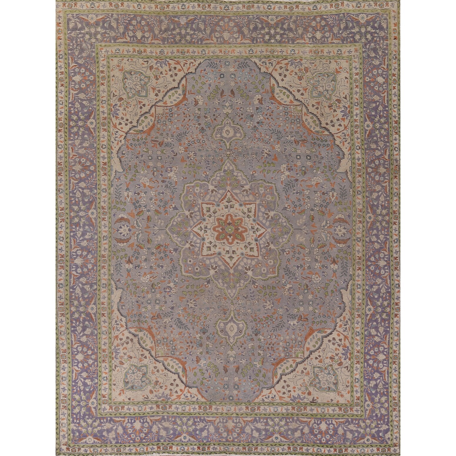 Floral Blue Tabriz Persian Vintage Area Rug Handmade Wool Carpet - 10'0" x 12'4"