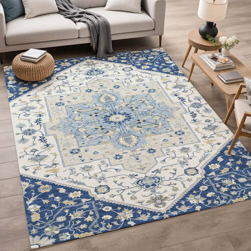 Machine Washable Indoor/ Outdoor Traditional Kolkata Chantille Rug
