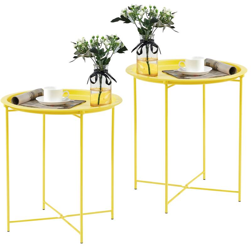 VECELO Side/End Table, Folding Round Metal Anti-Rust and Waterproof Outdoor for Living Room Bedroom,Nightstands