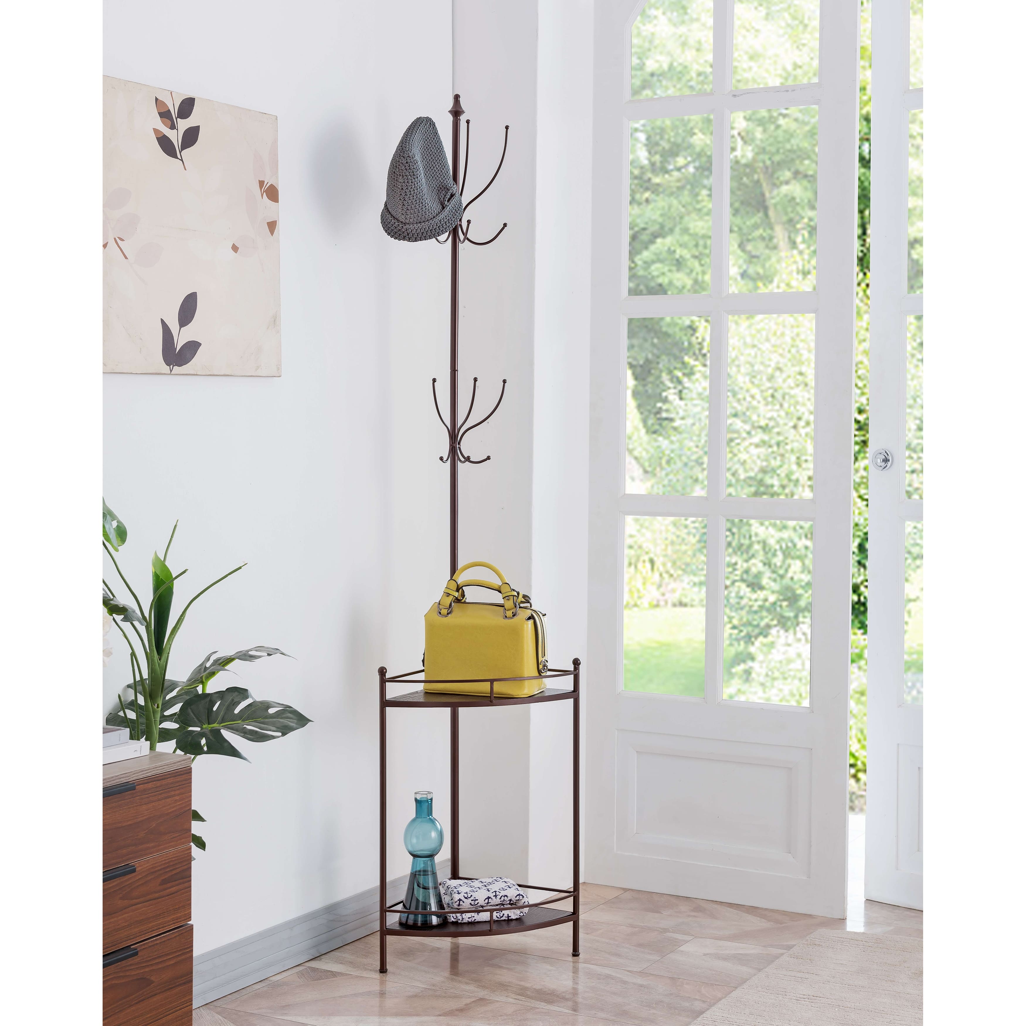 Free Standing Metal Corner Coat & Hat Rack Stand, Bronze Bed Bath