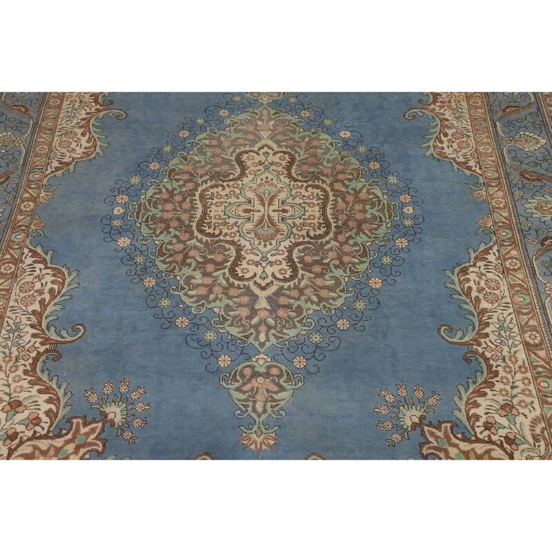 Blue Tabriz Persian Rug Oriental Handmade Wool Carpet - 9'6"x 13'1"