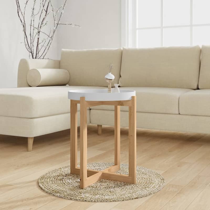 vidaXL Coffee Table Round End Table Sofa Table Engineered Wood Solid Wood Pine - 16.1"x16.1"x19.1" - White