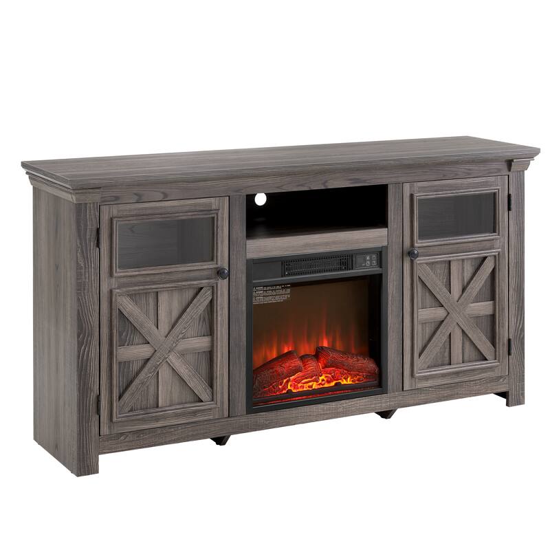 Fireplace TV Stand Media Console 2 Doors Cabinet with 18" Fireplace