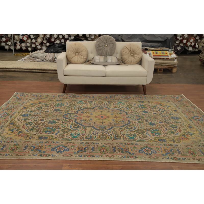 Hand Knotted Oriental 100% Wool Carpet Traditional Medallion Brown Tabriz Area Rug - 9' 6'' X 6' 7''
