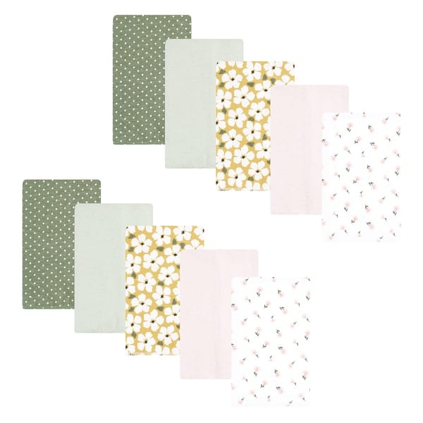 slide 1 of 1, Hudson Baby Infant Girl Flannel Burp Cloth 10pk, Sage Floral, One Size - Sage Floral 10 Pack - One Size One Size - Sage Floral 10 Pack