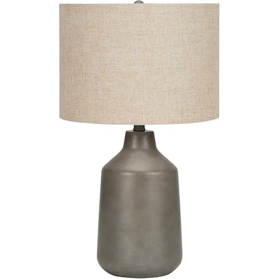 Lighting, 24"h, Table Lamp, Grey Concrete, Beige Shade, Contemporary