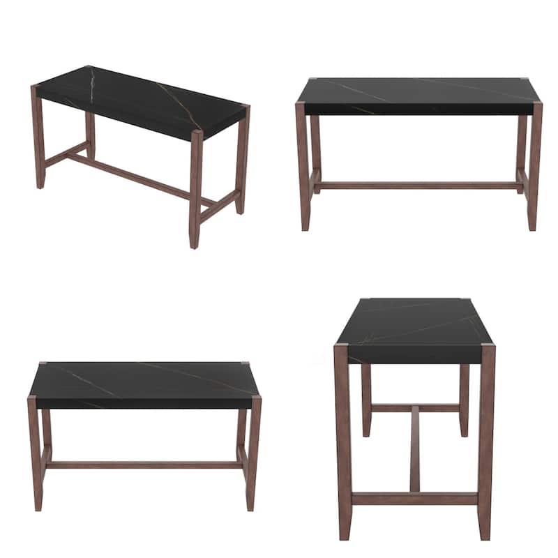 5 Piece Faux Marble Dining Table Set with 4 Upholstered Chairs