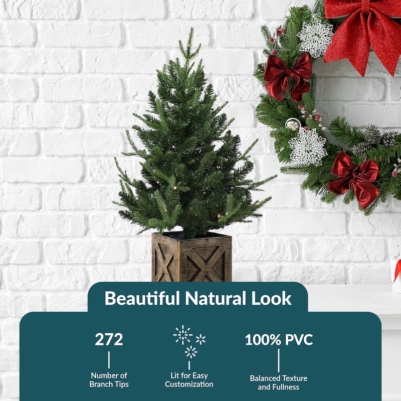 Pre-Lit Farmhouse Artificial Fir Christmas Tree - 3-Foot