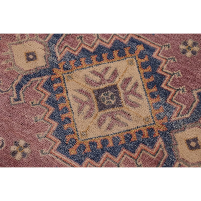 Rustic Kazak Kian Purple/Light Blue Wool Rug - 4'0'' x 5'10''