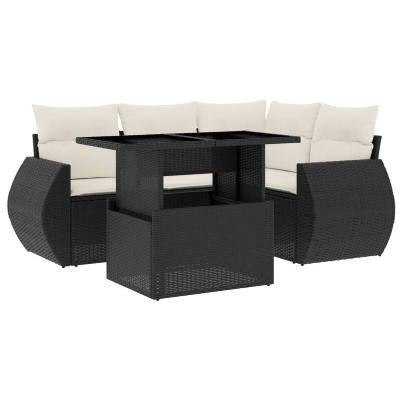 vidaXL Patio Sofa Set with Cushions Outdoor Furniture 5 Piece Poly Rattan - 21.7 x 39.4 x 28.7