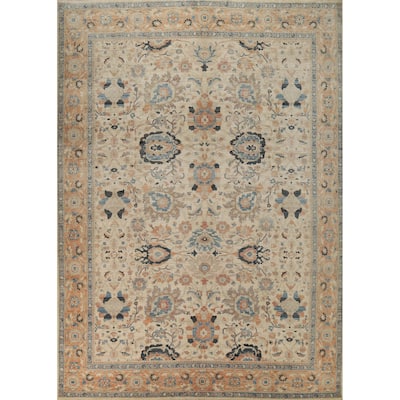 Hand Knotted Oriental 100% Wool Carpet Transitional All-Over Beige & Ivories Oushak Area Rug - 11' 10'' X 9' 0''