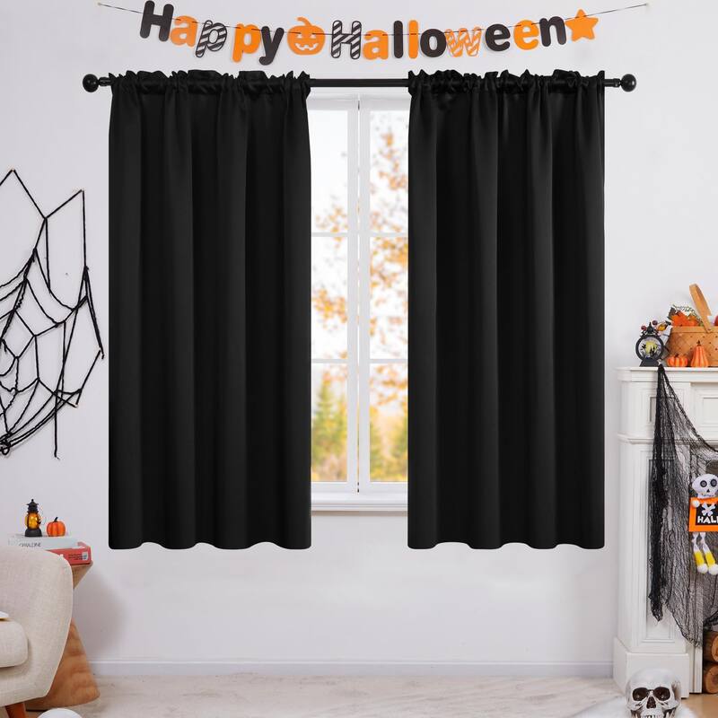 Deconovo Solid Rod Pocket Curtain Panel Pair, Set of 4 Panels - 42x63 Inch - Black