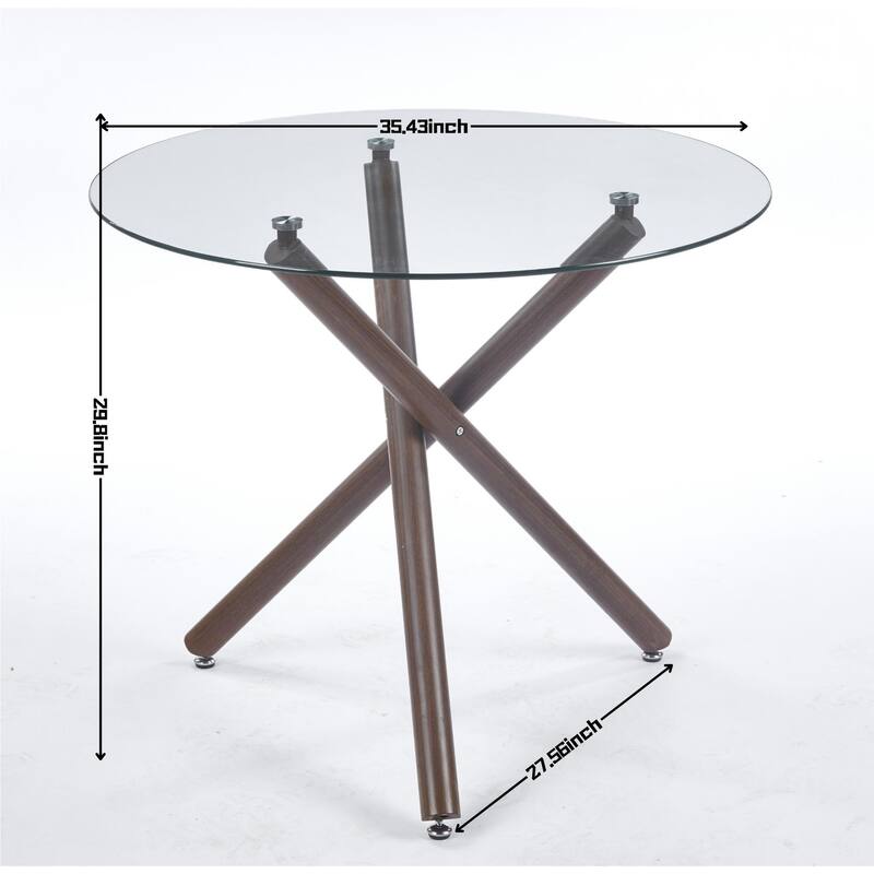 Round Dining Table With Color Metal Leg And Tempered Glass