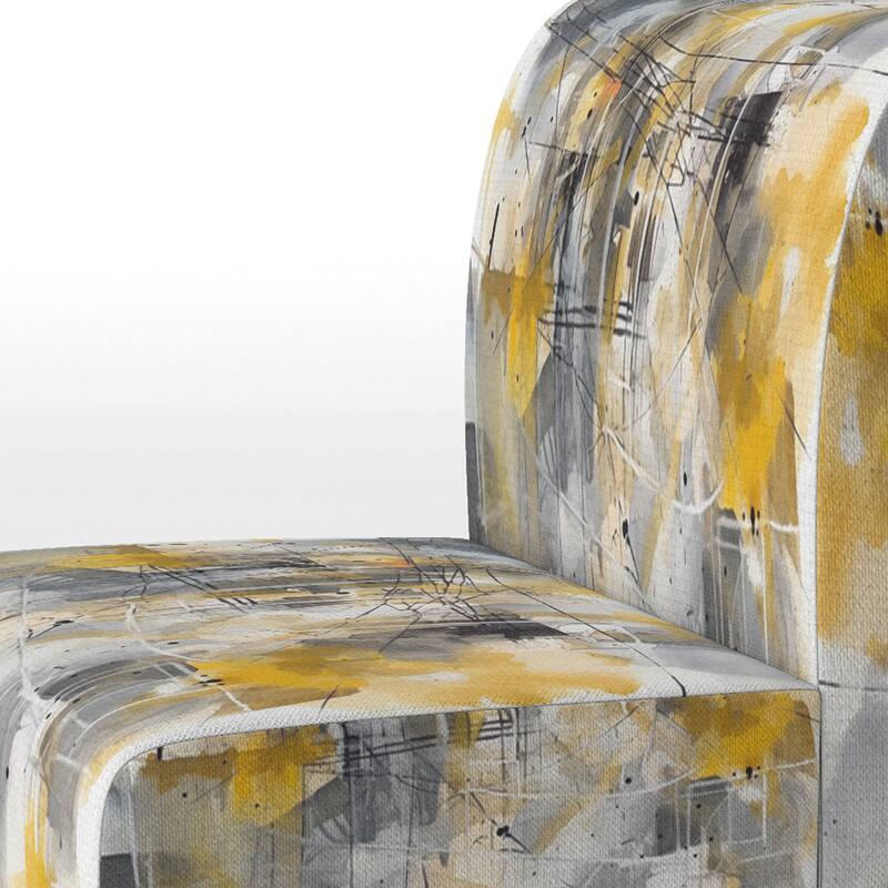 Designart "Yellow and Grey Beyond The Canvas I" Upholstered Abstract Accent Chair and Modern & Contemporary Arm Chair