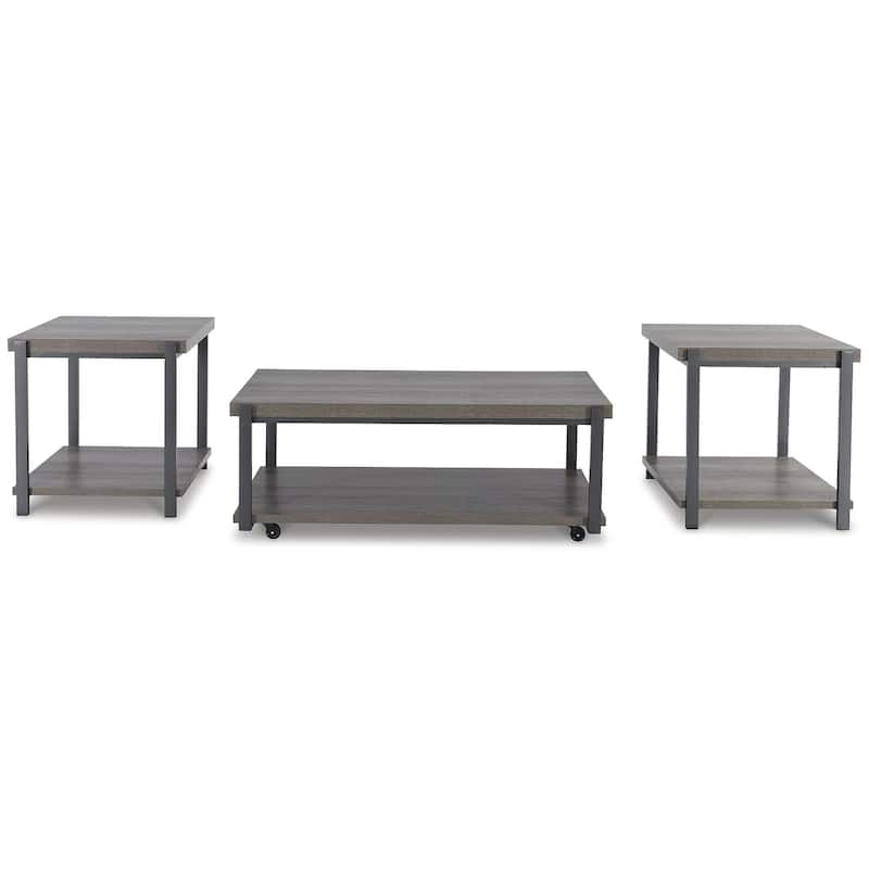 Signature Design by Ashley Wilmaden Gray/Black Table (Set of 3) - 47.63"W x 25.5"D x 18"H