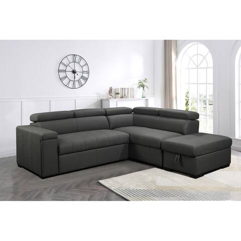 Abbyson Miami Dark Grey Stain-Resistant Fabric Storage Sectional with Pullout Bed