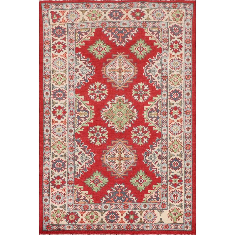 Oriental Kazak Foyer Rug Hand-Knotted Traditional Wool Carpet - 3'2" x 5'1"