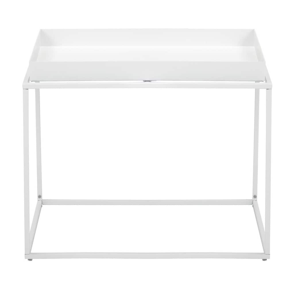 16 in. White Rectangle Metal End Table, Sturdy Build End Side Table for Living Rooms