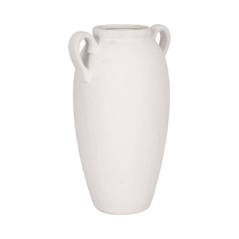 Neutral Ceramic Textured Amphora Jug with Handles Vase - White