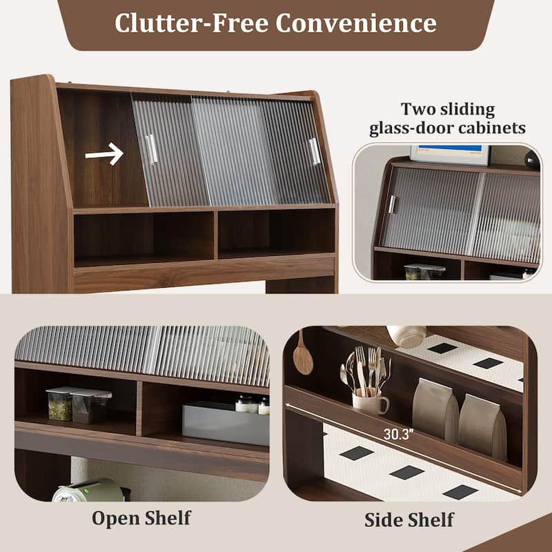 Multifunctional Buffet Hutch and Foldable Dining Table with Storage Unit and Rolling Wheels for Small Spaces