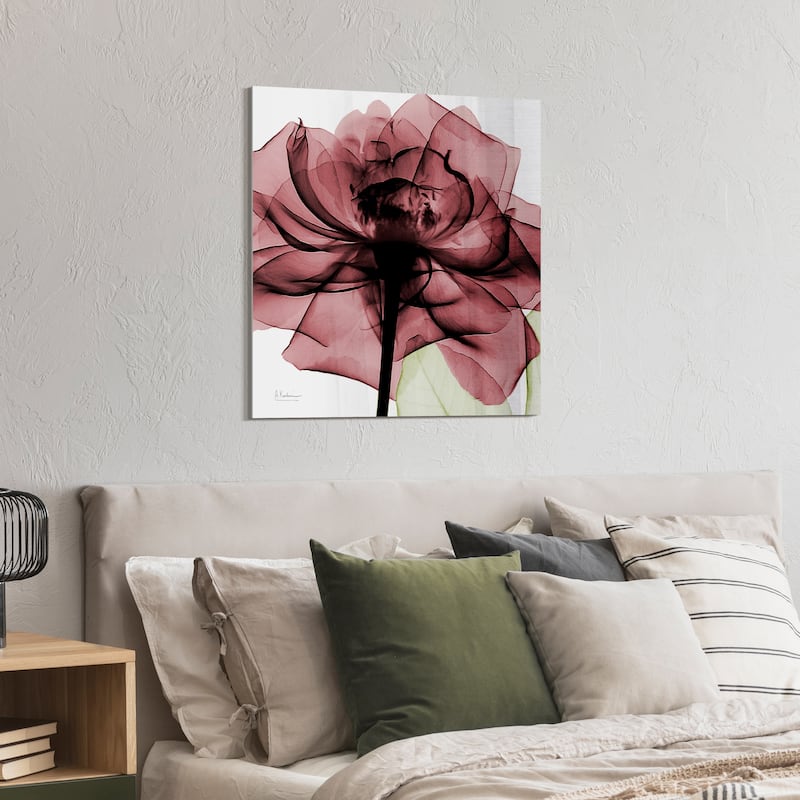 "Chianti Rose II" Rose Flower Wall Art on Frameless Free Floating Tempered Glass Panel - Pink