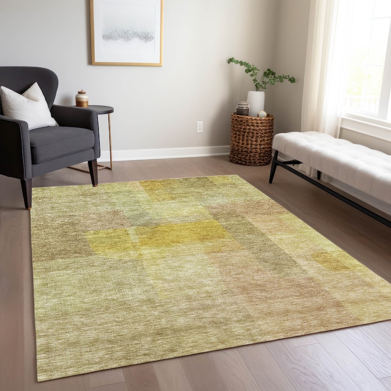 Machine Washable Indoor/ Outdoor Contemporary Abstract Chantille Rug