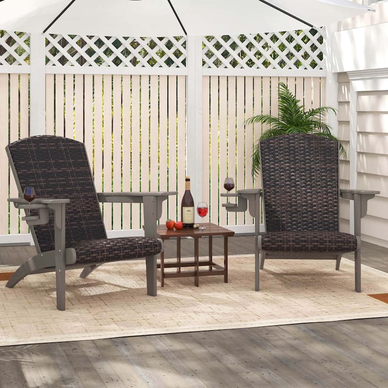Costway Patio Adirondack Chair with Rattan Padded Seat Wide Armrests & - See Details