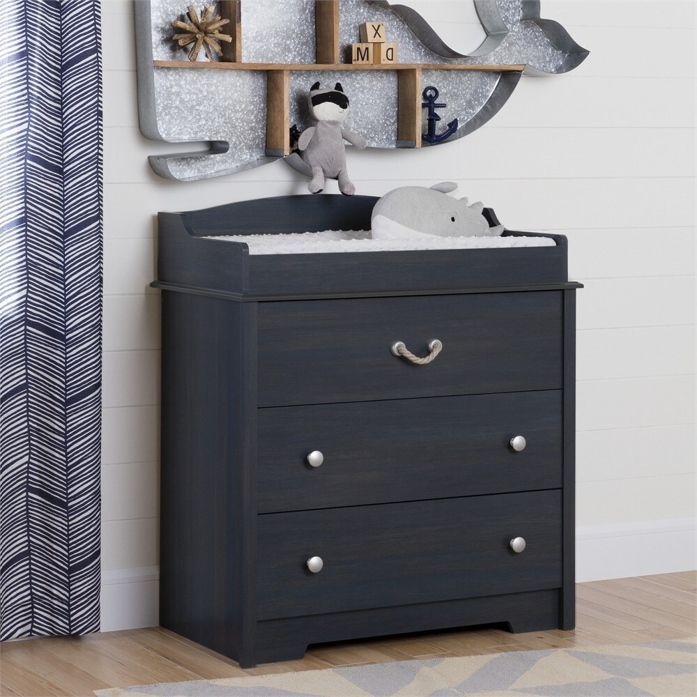 Nautical Nursery 3 Drawer Rope Handle Baby Changing Table in Dark Blue 40.75