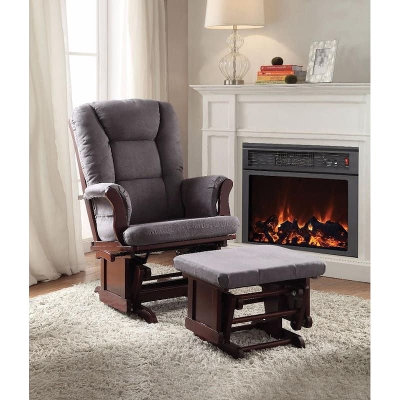 Aeron Glider Chair & Ottoman, 2 Piece Pack Grey & Brown - 41.38 H x 27.5 W x 30.5 L Inches - Grey & Brown
