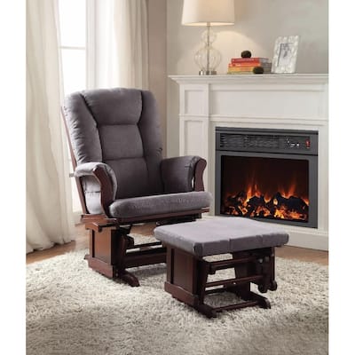 Aeron Glider Chair & Ottoman, 2 Piece Pack Grey & Brown - 41.38 H x 27.5 W x 30.5 L Inches
