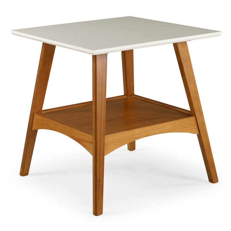 Mid Century Modern End Table - Square Wood Table - Living Room Accent Table - White Finish - Portable Design - 22.64