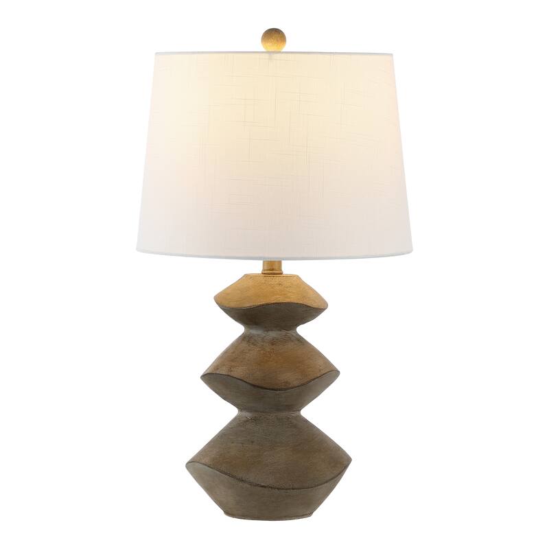 Leif 24.5" Minimalist Coastal Resin/Iron Cairn LED Table Lamp, Brown Wood Finish by JONATHAN Y