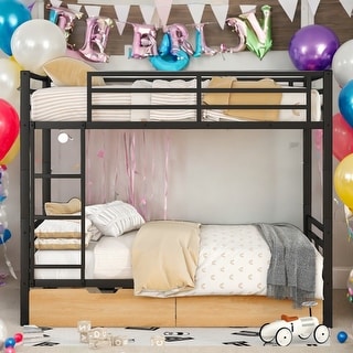 Modern Full Size Metal Convertible Bunk Bed With 2 Storage Drawers,Sturdy Frame,For Bedroom