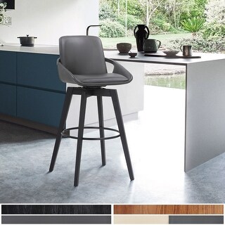 Baylor Mid-Century Faux Leather and Wood Swivel Bar or Counter Stool