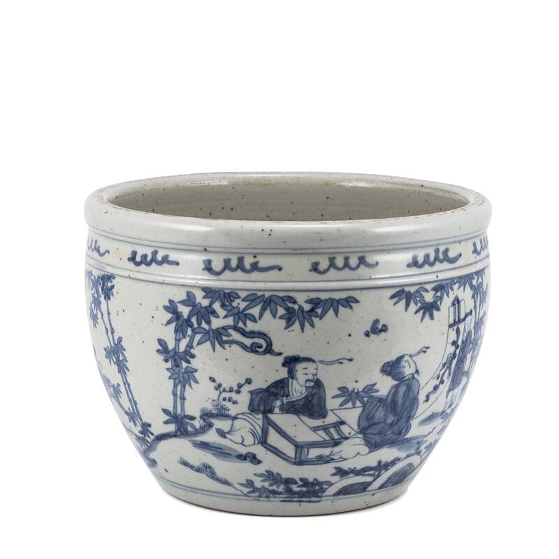 Blue And White Porcelain Pot With Seven Sages of Bamboo Groove