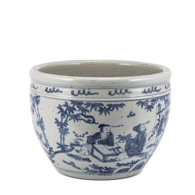 Blue And White Porcelain Pot With Seven Sages of Bamboo Groove