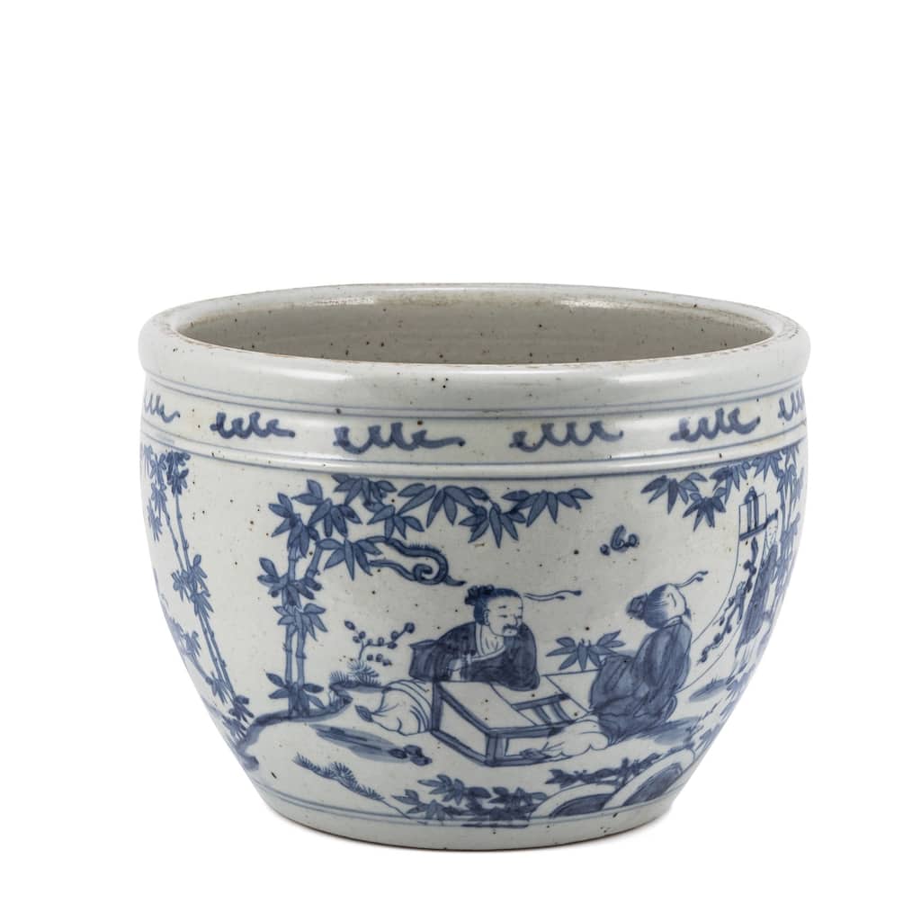 Blue And White Porcelain Pot With Seven Sages of Bamboo Groove