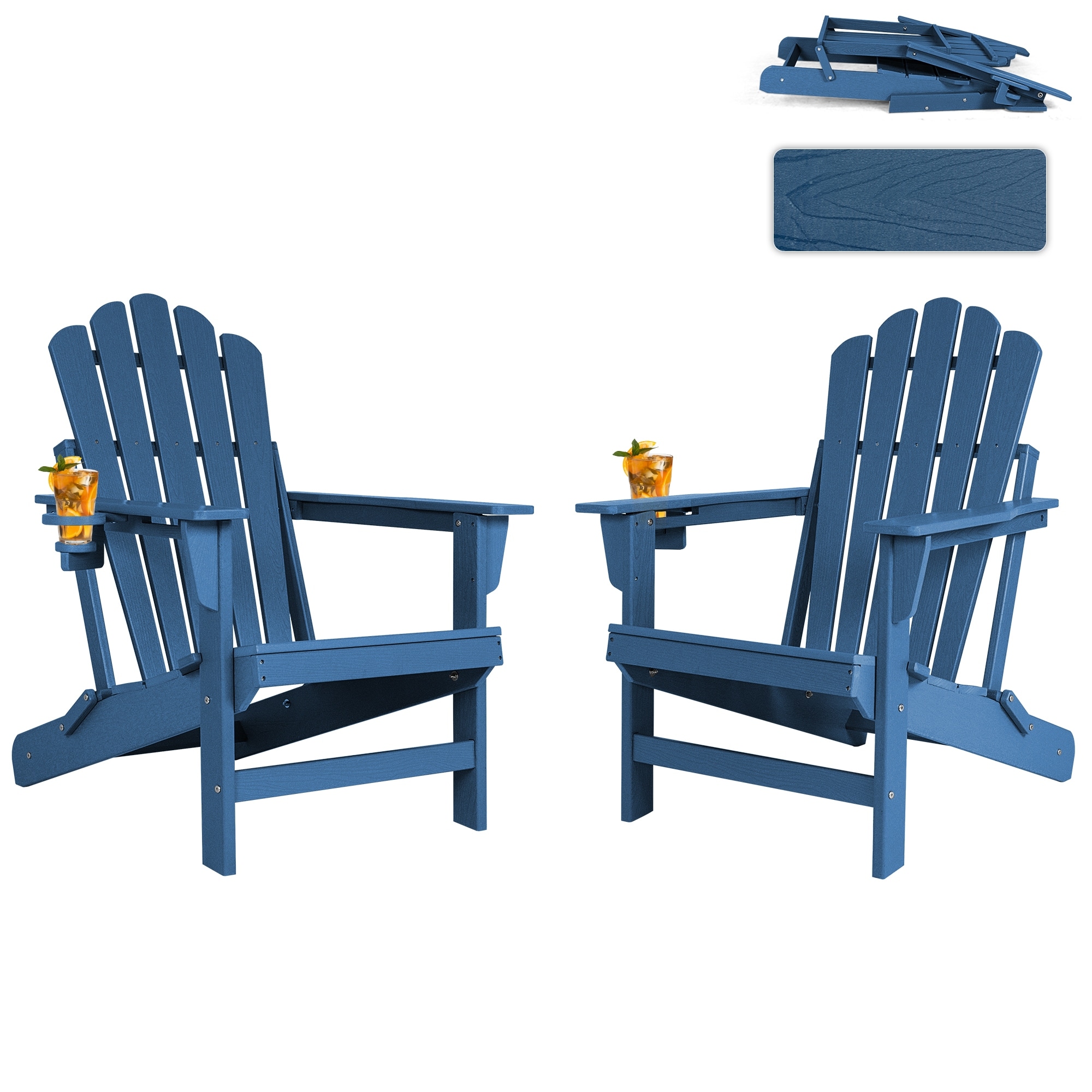 Vrakae Foldable HDPE Outdoor Adirondack Chair with Cup Holder