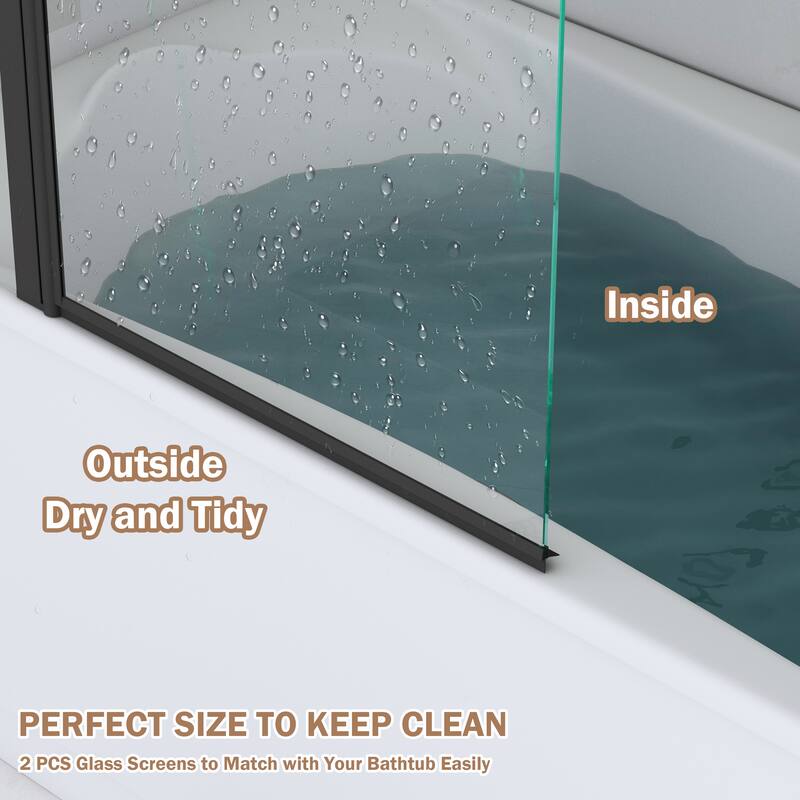 Hinged Swing Pivot Tub Door in Matte Black with Clear Tempered Glass