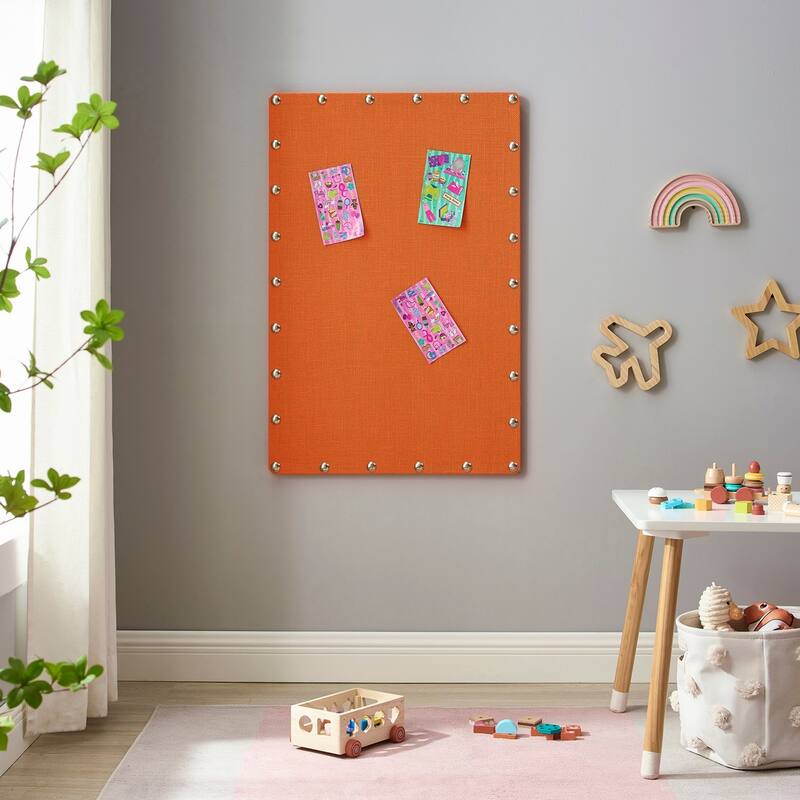 Burlap Corkboard with Nail-head Accents - Orange