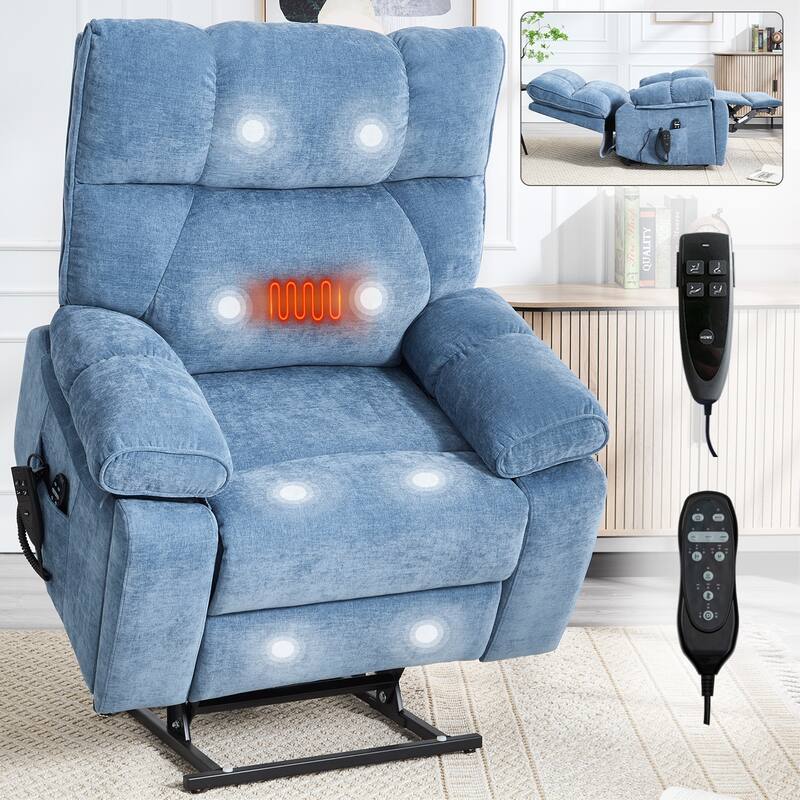 Roomfitters Dual Motor Power Lift Recliner, Infinite Position Massage Chair with Heat & Hidden Cup Holders, Heavy Duty