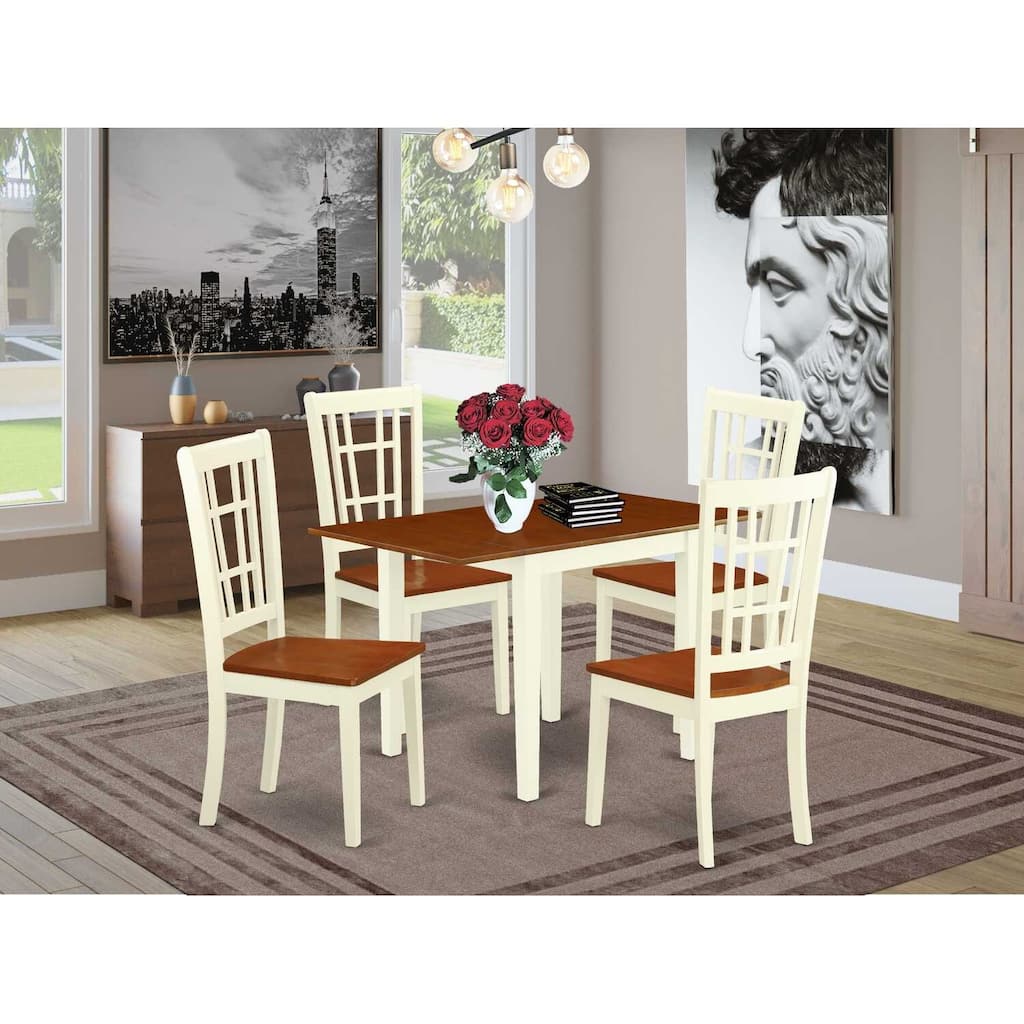 5-Piece Buttermilk and Cherry Solid Wood Top - Rectangular Dining Room Set - Seats 4