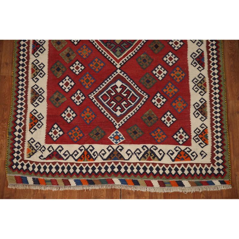 Vegetable Dye Hand-Woven Kilim Qashqai Persian Vintage Runner Rug - 4'5"x 8'11"