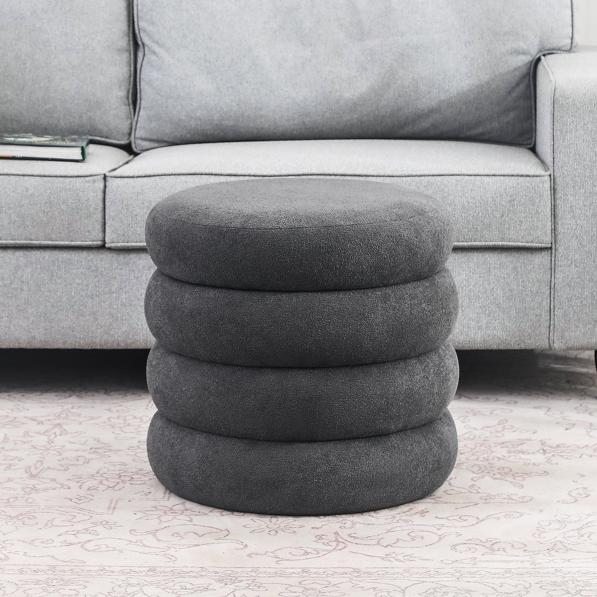 Adeco Round Storage Ottoman Footrest for Living Room