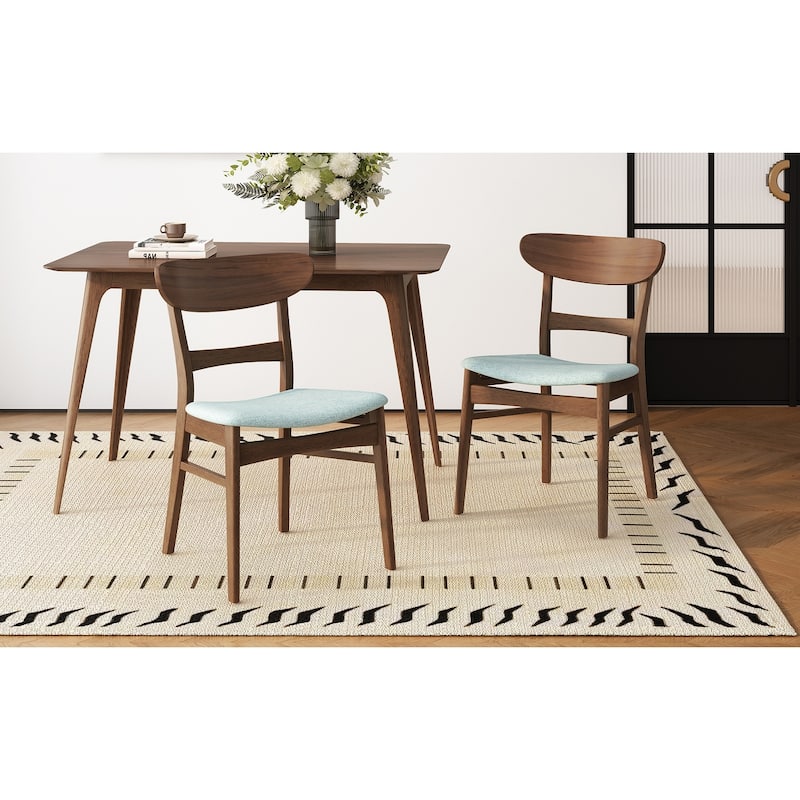Set of 2 Dining Chairs, Upholstered Seat, Rubberwood Legs, Mint