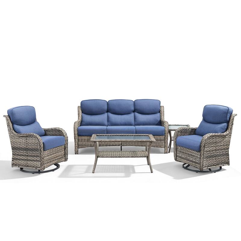 Meyreso 5-Piece Wicker Outdoor Patio Conversation Set with 5-Inch Thick Olefin Cushions