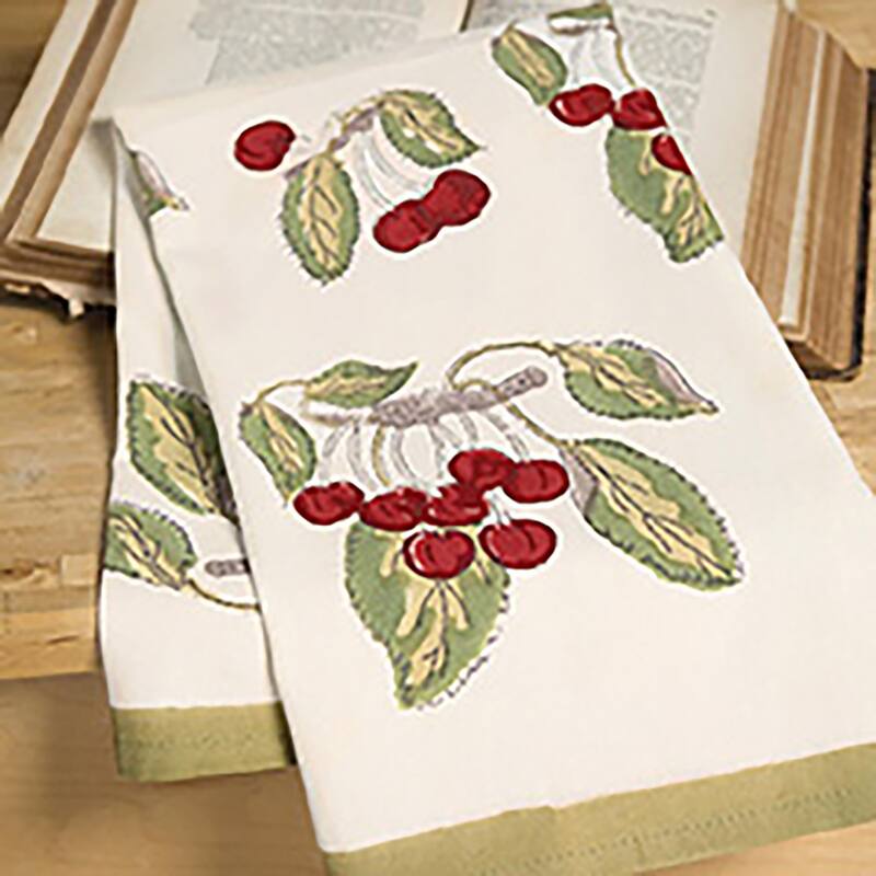 Couleur Nature Cherry Tea Towels - Red/Green - 20" x 30" - Set of 3 - 20" x 30"