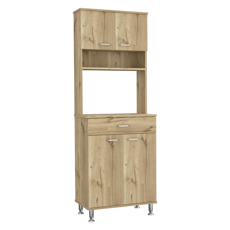TUHOME Della 60 Kitchen Pantry with Drawer, 2 Cabinets, and Metal Legs - N/A - Light Oak