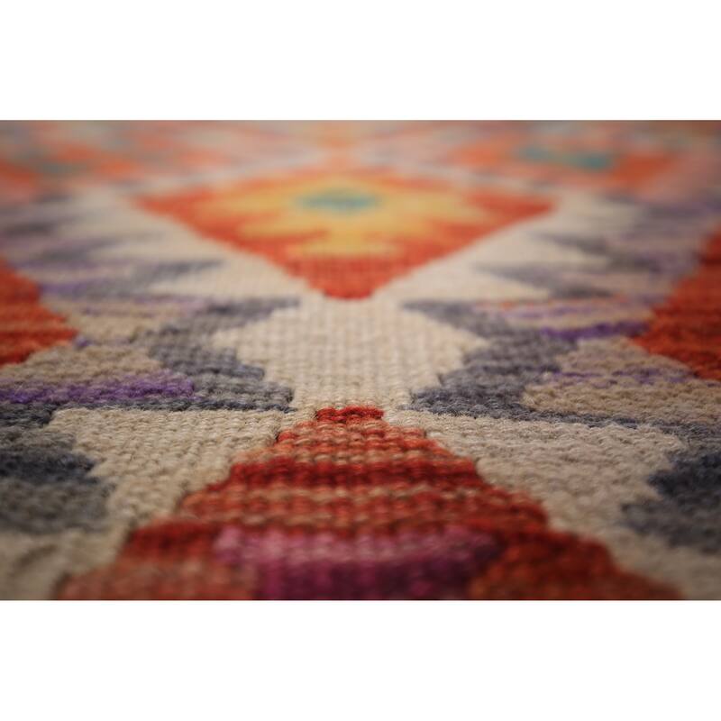 South Western Kilim Oriental Area Rug Flatweave Geometric Wool Carpet - 10'2" x 13'4"